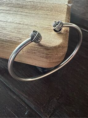 Sterling Silver Open Cuff Bracelet with Knot Accents